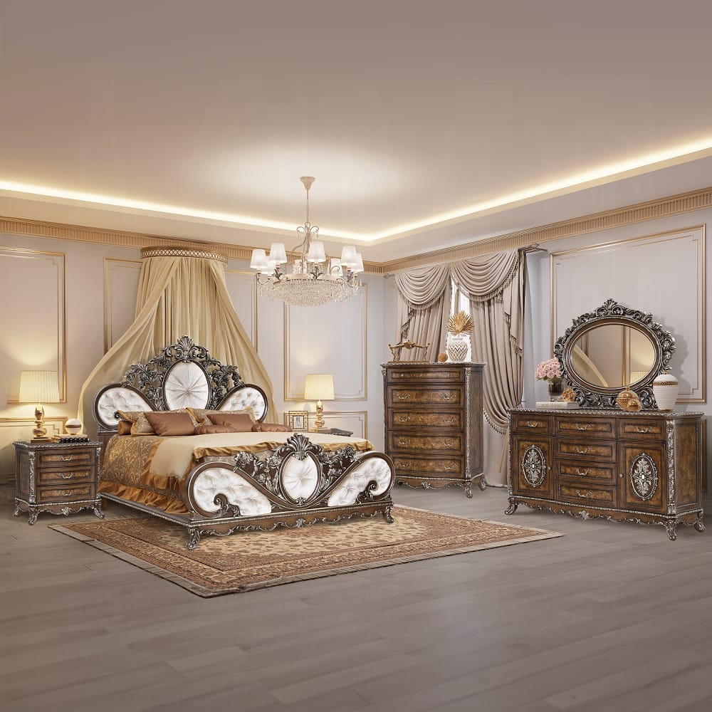 ACME Furniture - Devany Eastern King Bed - Cream Fabric & Cherry Finish - BD03061EK view 6