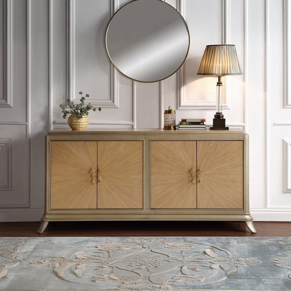 ACME Furniture - Dodie Console Cabinet - Oak Sunburst Pattern & Taupe Champagne Finish - AC02504 veiw 4