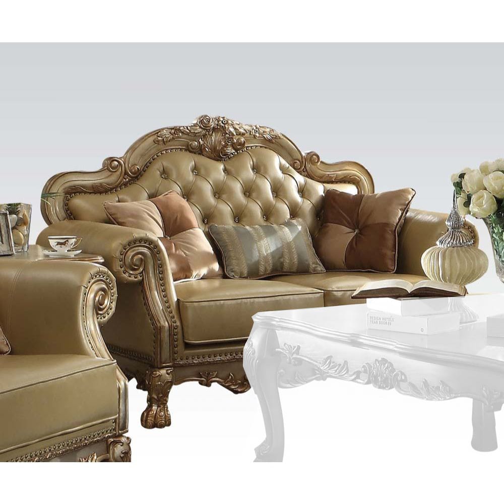 ACME Furniture - Dresden - Loveseat w/3 Pillows - Bone Synthetic Leather & Gold Patina - 53161A view 1