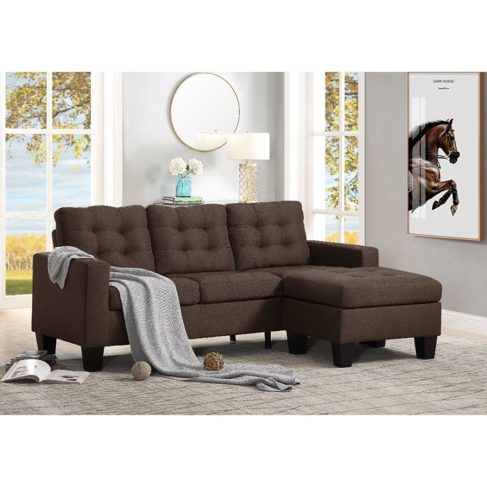 ACME Furniture - Earsom - Reversible Sofa & Ottoman - Brown Linen - 56655 view 6