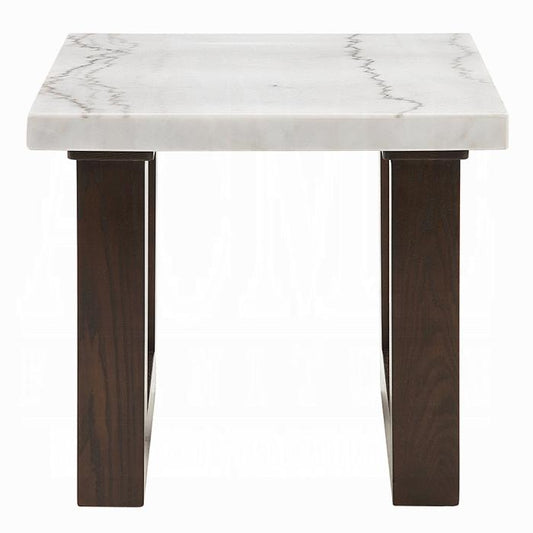 ACME Furniture - Edwyn End Table w/Marble Top - White Natural Marble Top & Brown Finish - LV03206 view 2
