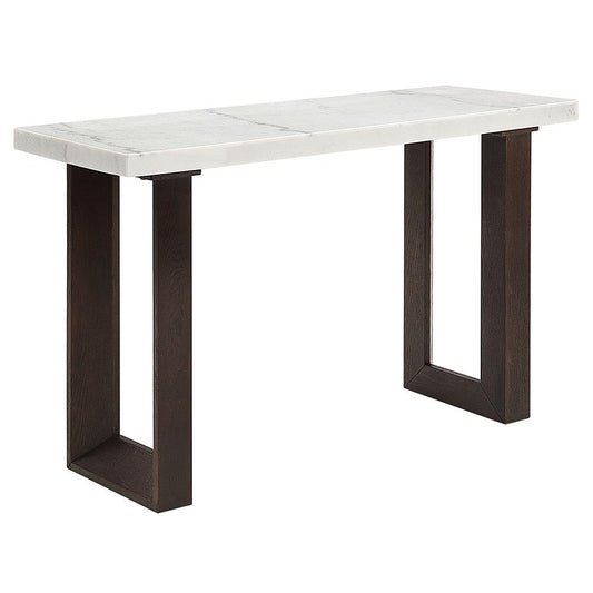 ACME Furniture - Edwyn Sofa Table w/Marble Top - White Natural Marble Top & Brown Finish - LV03207 veiw 2