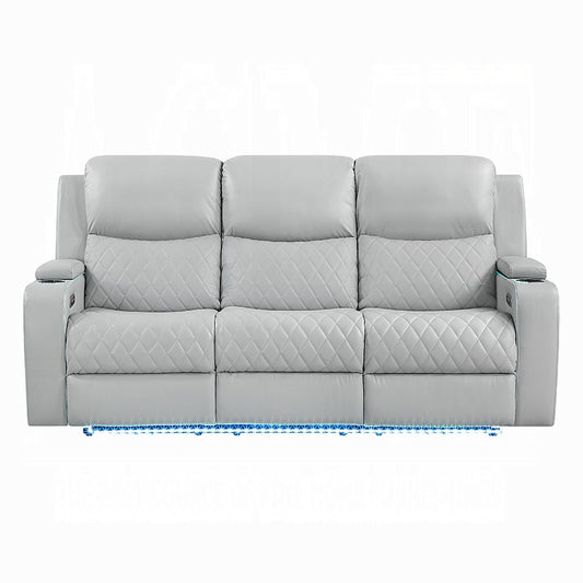 ACME Furniture - Elonzo - Power Motion Sofa w/LED, Power Headrest & Speaker - Light Gray Synthetic Leather - LV05900 view 2