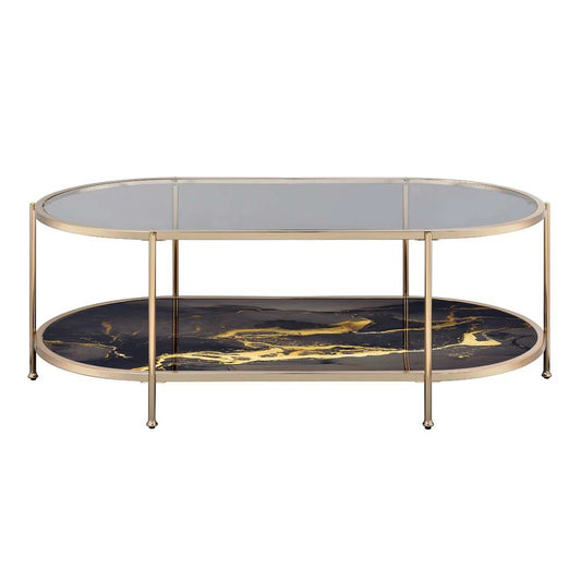 ACME Furniture - Fiorella Coffee Table - Glass - Black Marble Paint & Gold - LV02222 view 2