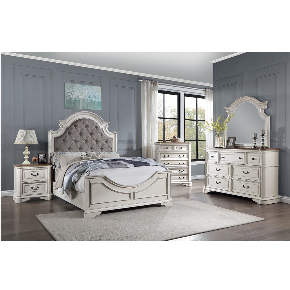 ACME Furniture - Florian - Eastern King Bed - Gray Fabric & Antique White Finish - BD01647EK view 6