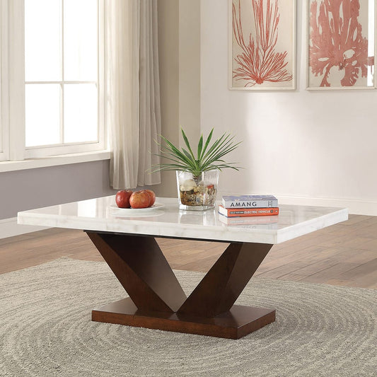 ACME Furniture - Forbes - Coffee Table - White Natural Marble Top & Walnut - 83335 view 2