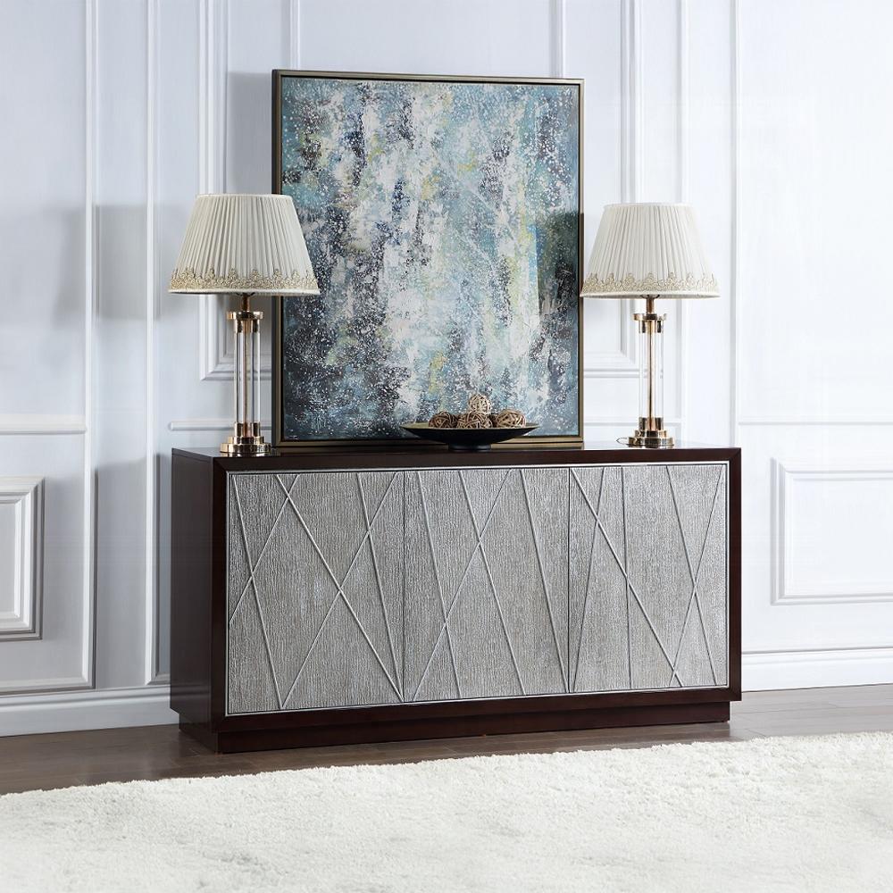 ACME Furniture - Geranio Console Cabinet - Metallic Silver & Walnut Finish - AC02502 veiw 6