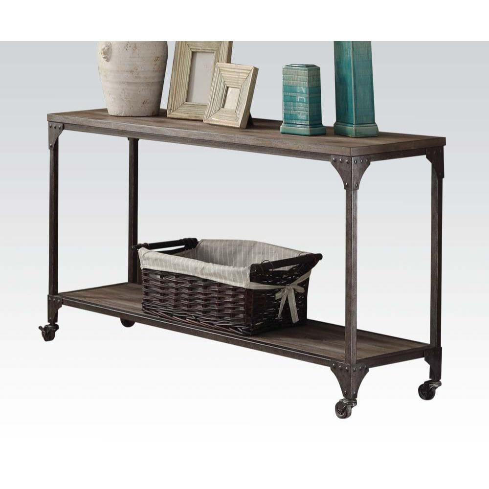 ACME Furniture - Gorden - Sofa Table - Weathered Oak & Antique Nickel - 81449 view 1
