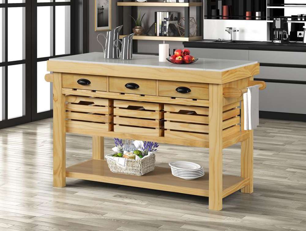 ACME Furniture - Grovaam Kitchen Island - Marble Top & Natural - AC00188 view 5