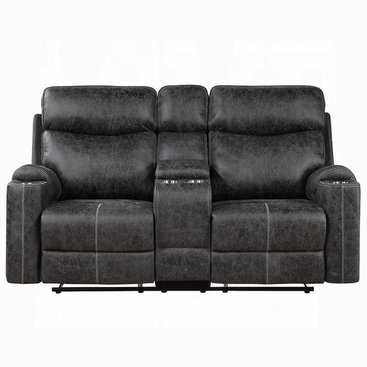ACME Furniture - Hirah Motion Loveseat w/Console & USB Port - Dark Gray Polish Microfiber - LV02571 veiw 2