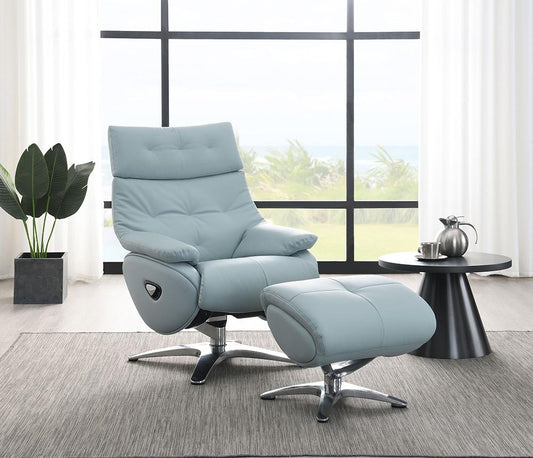 ACME Furniture - Janella Accent Chair w/Swivel & Ottoman - Babyblue Top Grain Leather - AC02990 veiw 2