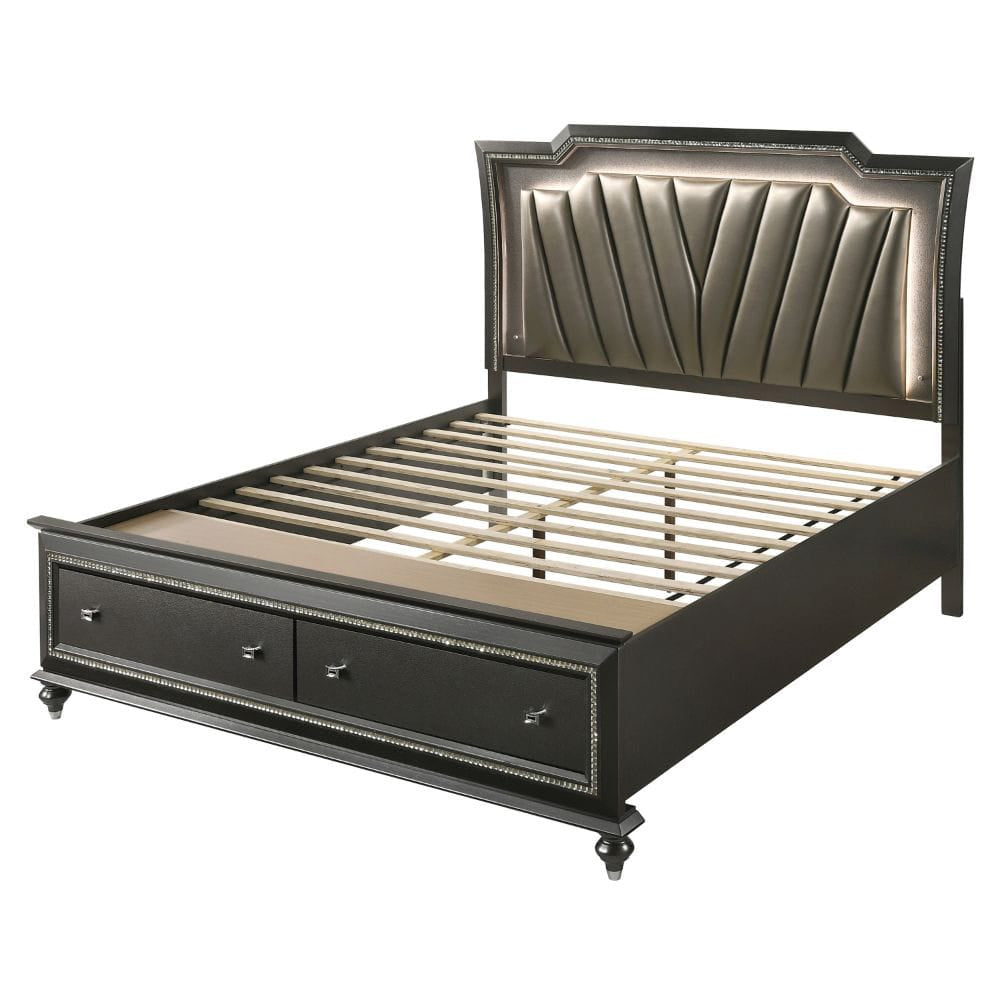 ACME Furniture - Kaitlyn - Eastern King Bed w/Storage & LED - Synthetic Leather & Metallic Gray - 27277EK view 1