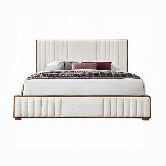 ACME Furniture - Kaleea Eastern King Bed - Beige Chenille & Walnut - BD02467EK view 2