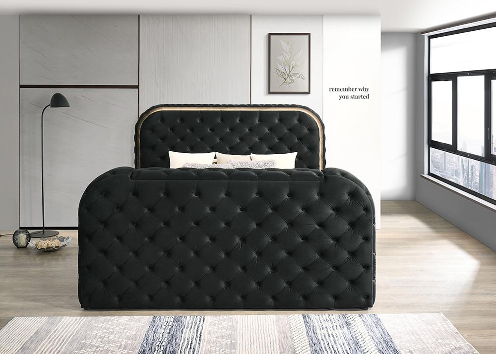 ACME Furniture - Kana Eastern King Bed w/LED, Fireplace & TV Stand - Black Upholstery Velvet - BD03121EK veiw 7