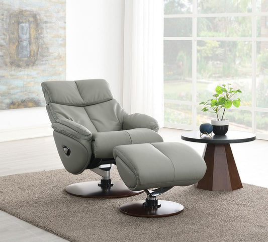 ACME Furniture - Kandoro Accent Chair w/Swivel & Ottoman - Gray Top Grain Leather Leather & Brown Base Finish - AC02991 veiw 2