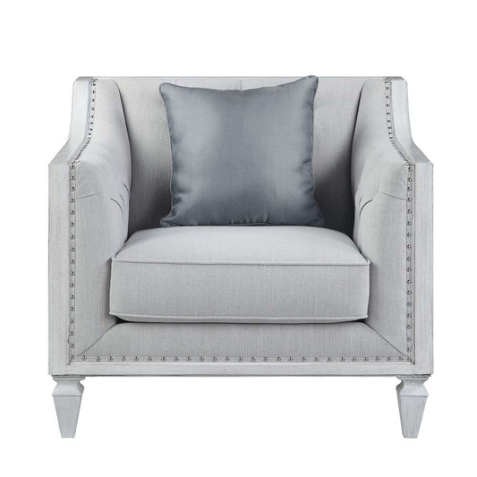 ACME Furniture - Katia Chair w/Pillow - Light Gray Linen & Weathered White - LV01051 veiw 2