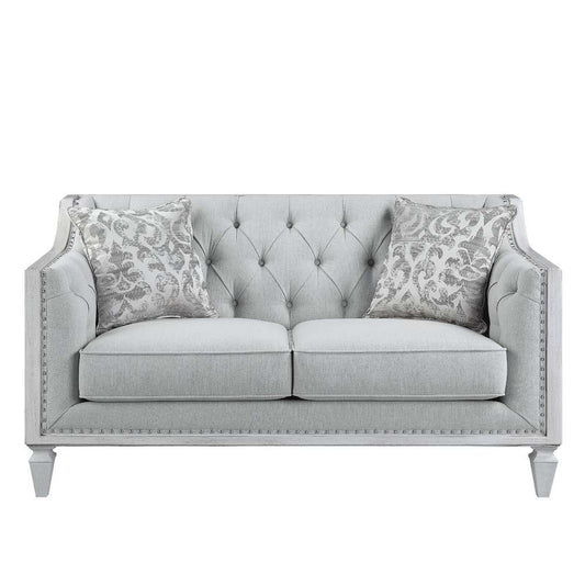 ACME Furniture - Katia Loveseat w/2 Pillows - Light Gray Linen & Weathered White - LV01050 view 2