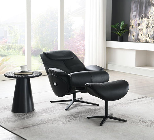 ACME Furniture - Labonita Accent Chair w/Swivel & Ottoman - Black Top Grain Leather & Black Finish - AC02992 veiw 2