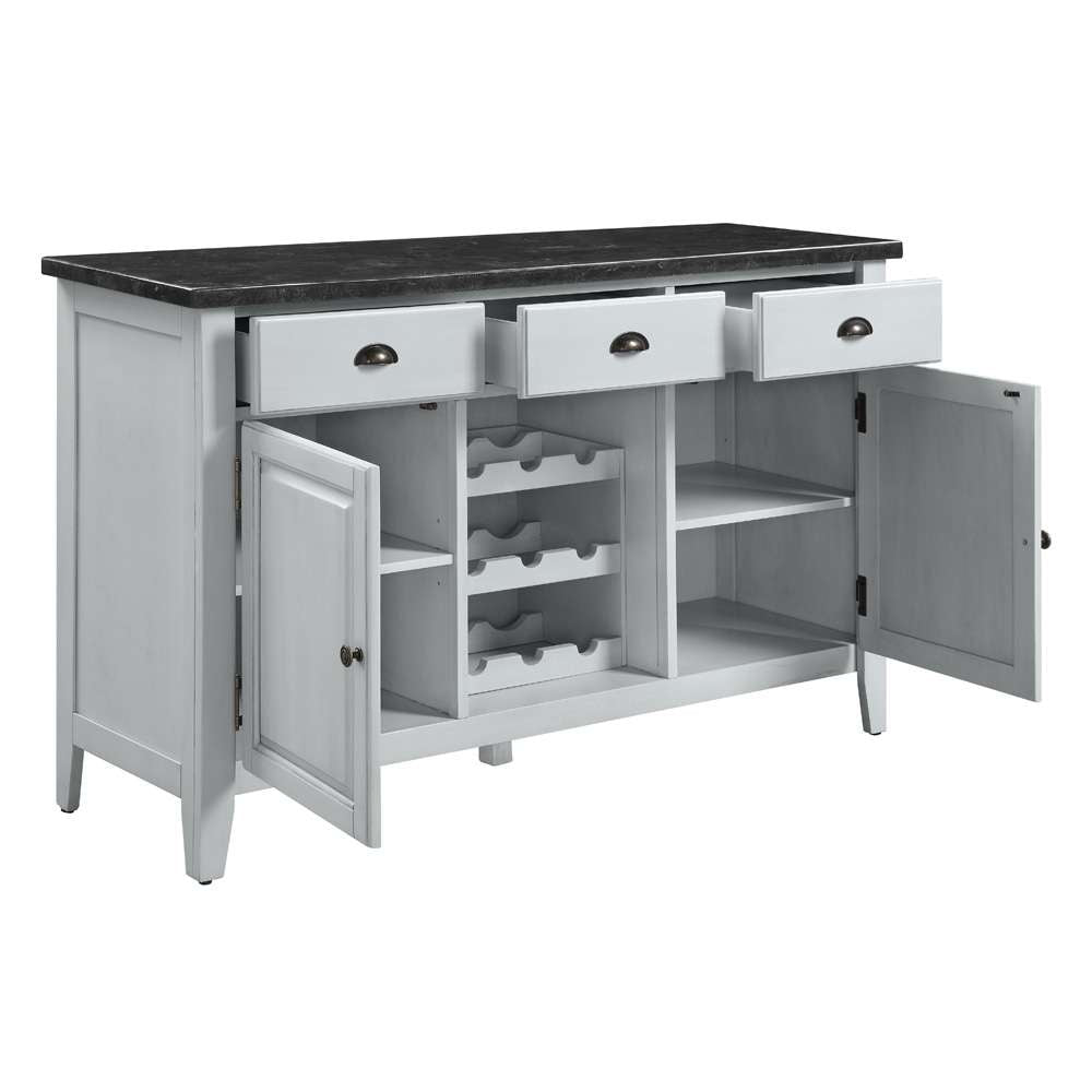 ACME Furniture - Lanton Server w/Marble Top - Natural Marble & Antique White - DN01453 veiw 4