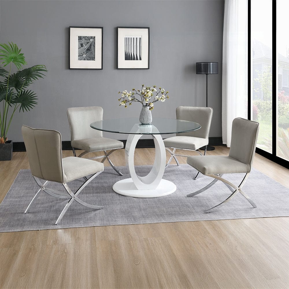 ACME Furniture - Larry Round Dining Table - Glass Top, White High Gloss Finish - DN03175 view 4