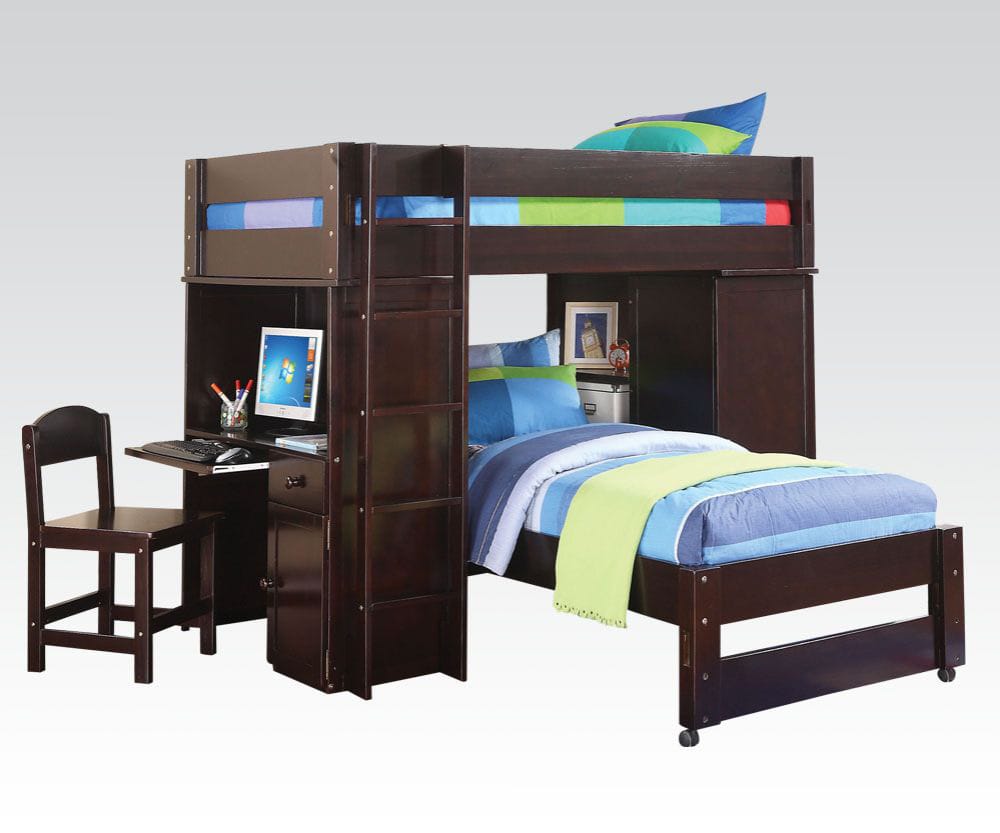 ACME Furniture - Lars - Twin/Twin Loft Bed w/Desk & Chair & Wardrobe - Wenge - 37495 view 1
