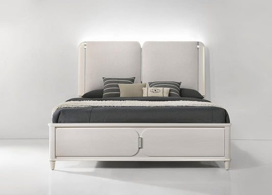 ACME Furniture - Laveda Queen Bed w/LED - Light Gray Boucle & Pearl White Finish - BD03792Q veiw 2