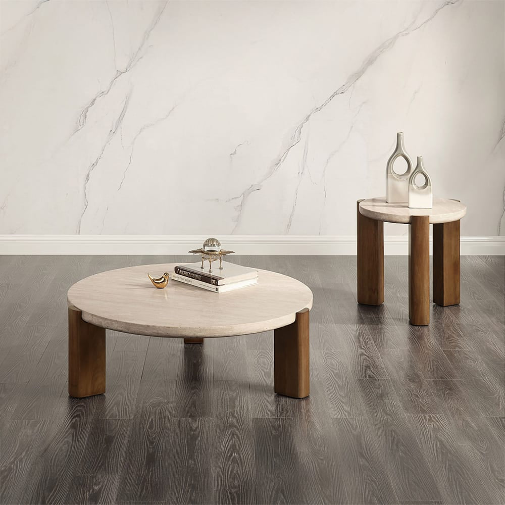 ACME Furniture - Leonardo - Coffee Table - Travertine Top & Dark Oak - LV03665 view 5