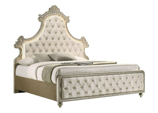 ACME Furniture - Lucienne Eastern King Bed w/LED - Beige Velvet - BD02334EK veiw 9