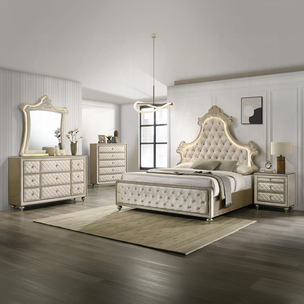 ACME Furniture - Lucienne Queen Bed w/LED - Beige Velvet - BD02335Q view 10