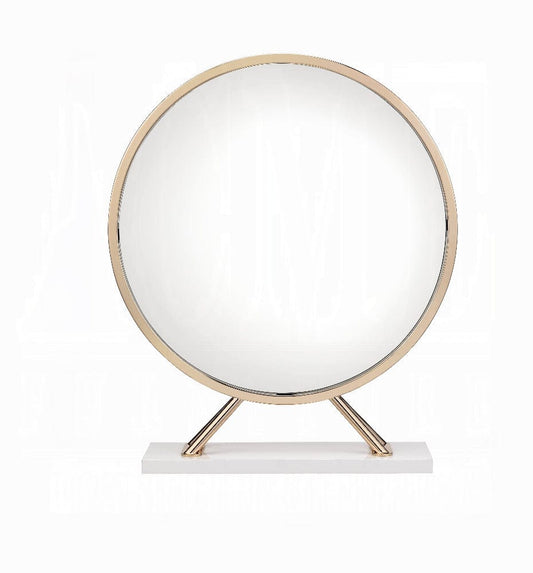 ACME Furniture - Midriaks Mirror & Stool - Synthetic Leather - White & Gold - AC00723 view 2