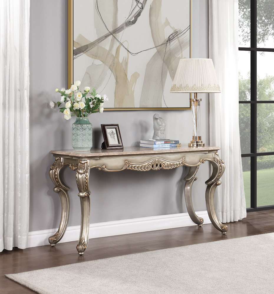 ACME Furniture - Miliani Sofa Table - Natural Marble & Antique Bronze - LV01785 view 6
