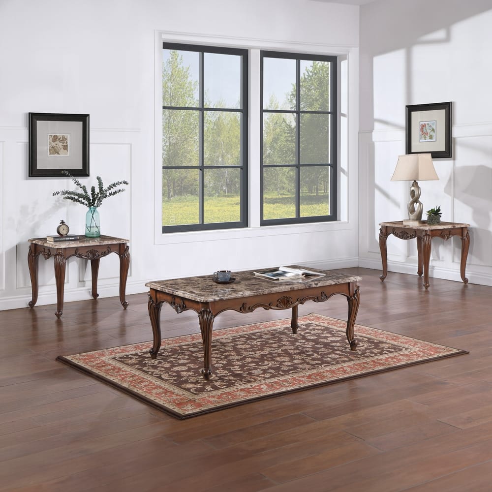 ACME Furniture - Nayla End Table - Natural Marble & Cherry Finish - LV02005 view 6