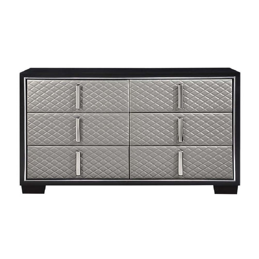 ACME Furniture - Nicola - Dresser - Silver Synthetic Leather & Black Finish - BD01430 view 2