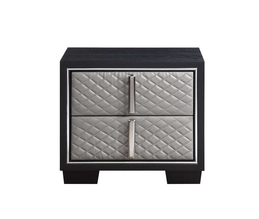 ACME Furniture - Nicola Nightstand - Silver Synthetic Leather & Black - BD01428 veiw 2