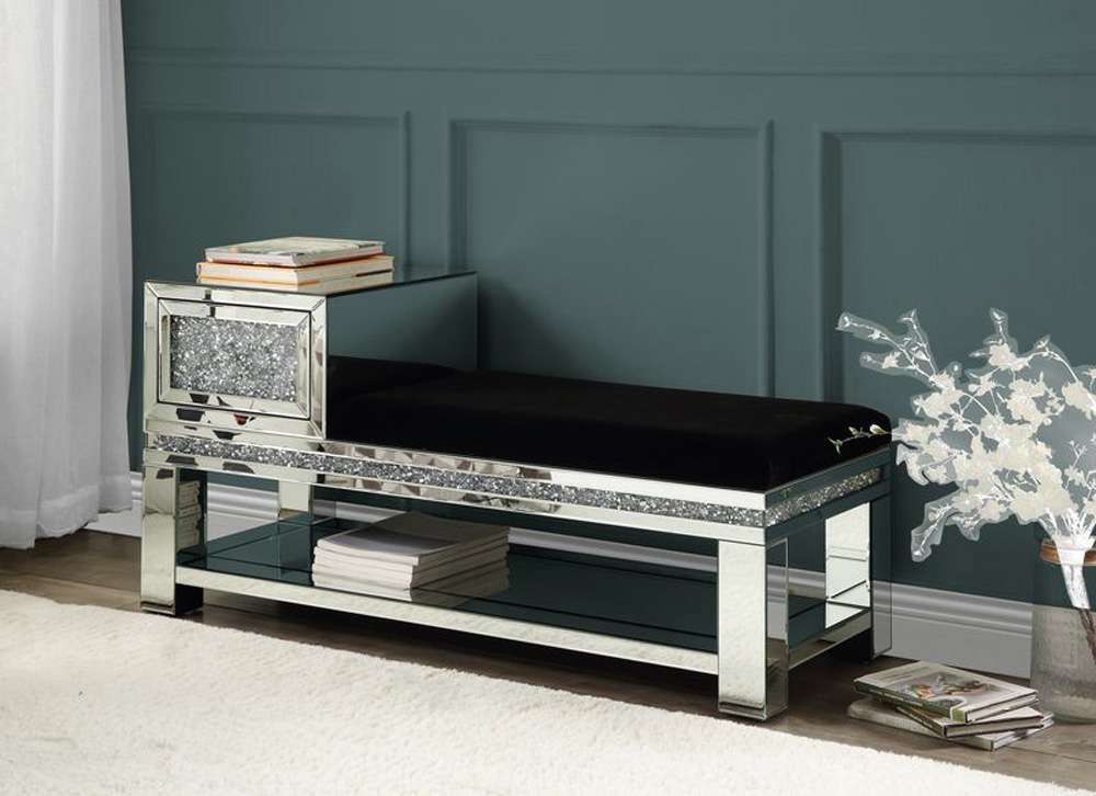 ACME Furniture - Noralie Bench w/Storage - Mirrored & Faux Diamonds - AC00538 veiw 1