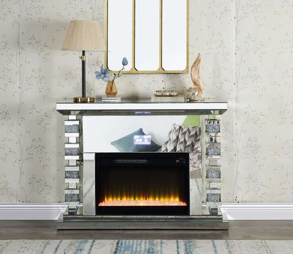 ACME Furniture - Noralie Fireplace w/Bluetooth - Mirrored & Faux Diamonds - AC00509 view 5