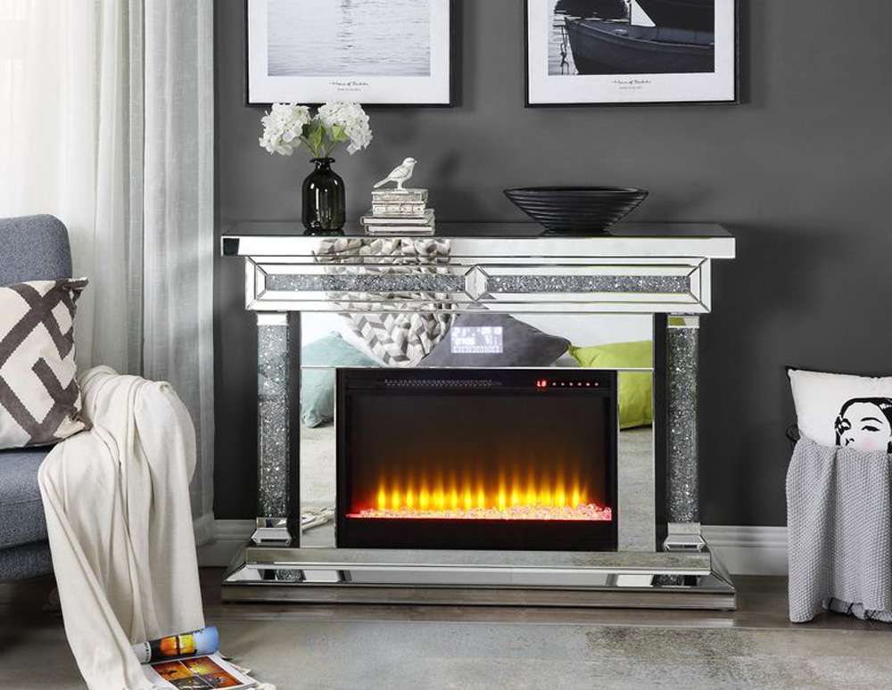 ACME Furniture - Noralie Fireplace w/Bluetooth - Mirrored & Faux Diamonds - AC00510 veiw 1