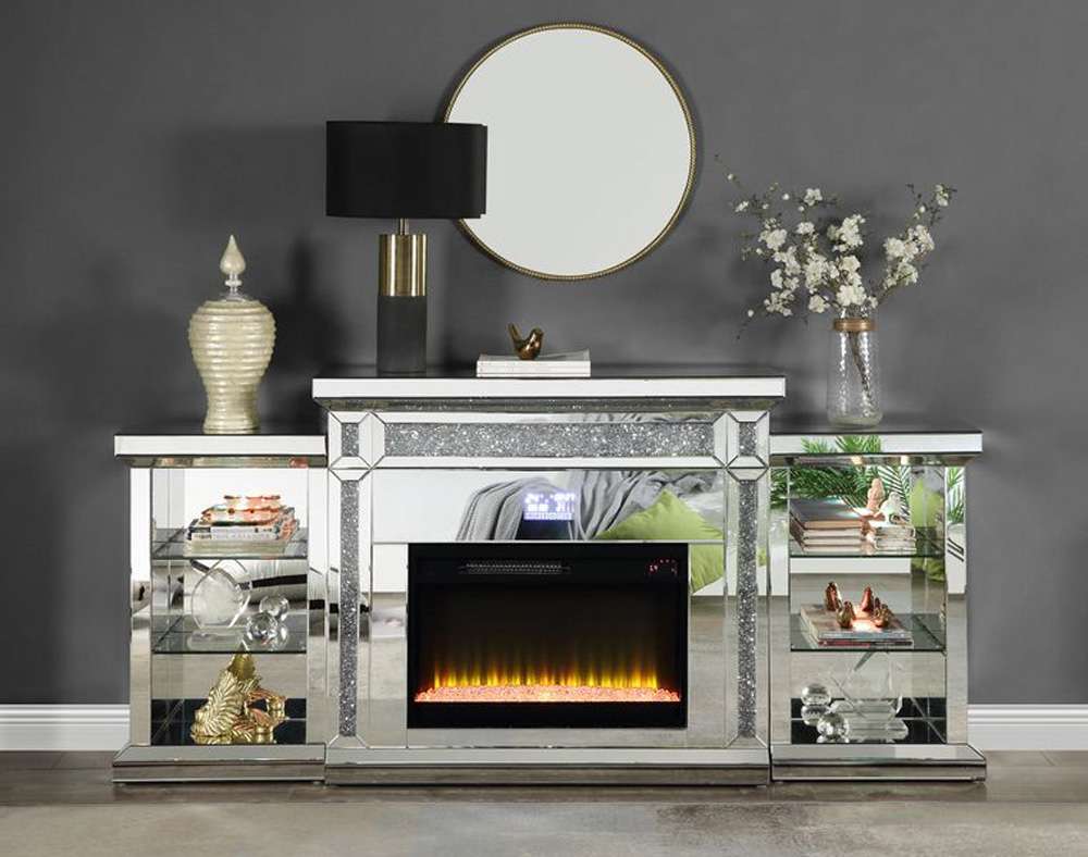 ACME Furniture - Noralie Fireplace w/LED & Bluetooth - Mirrored & Faux Diamonds - AC00518 veiw 1