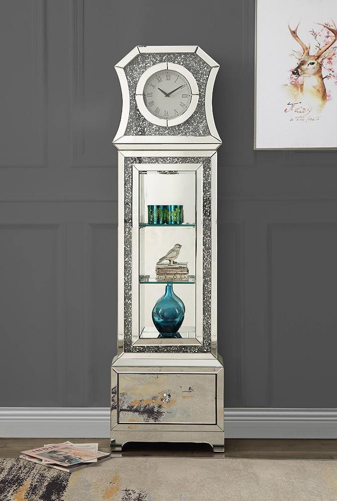 ACME Furniture - Noralie Grandfather Clock w/LED - Mirrored & Faux Diamonds - AC00350 veiw 1