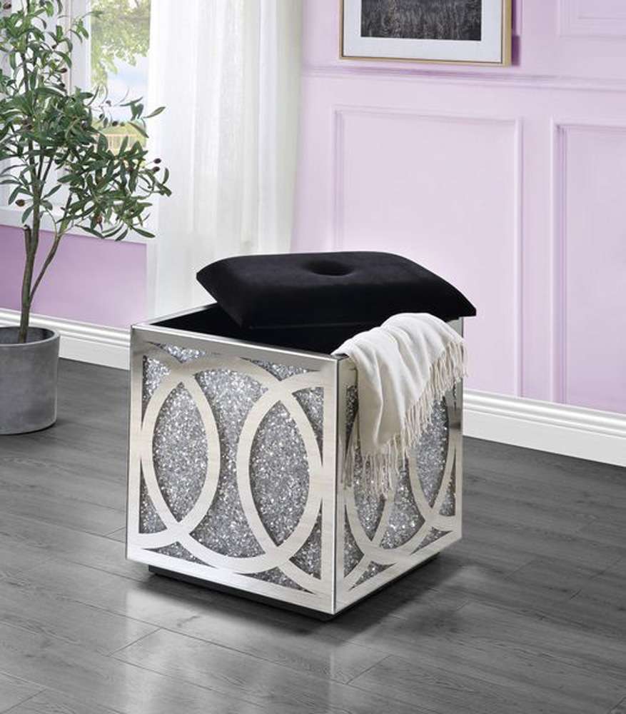 ACME Furniture - Noralie Ottoman w/Storage - Mirrored & Faux Diamonds - AC00529 view 4