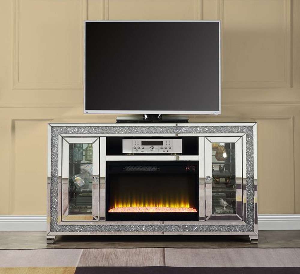 ACME Furniture - Noralie TV Stand w/Fireplace & LED - Mirrored & Faux Diamonds - LV00316 veiw 1