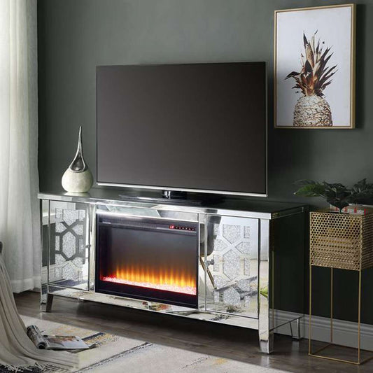 ACME Furniture - Noralie TV Stand w/Fireplace - Mirrored & Faux Diamonds - LV00312 view 2