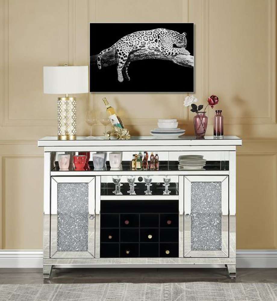 ACME Furniture - Noralie Wine Cabinet w/LED - Mirrored & Faux Diamonds - AC00526 view 2