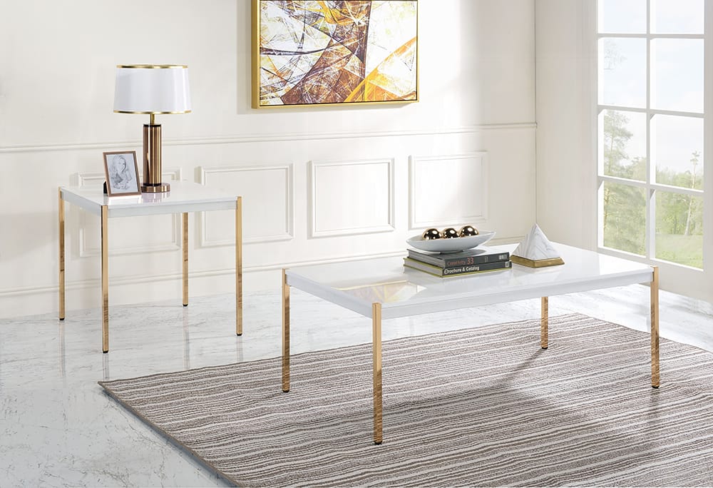 ACME Furniture - Otrac End Table - White & Gold - LV00035 view 4