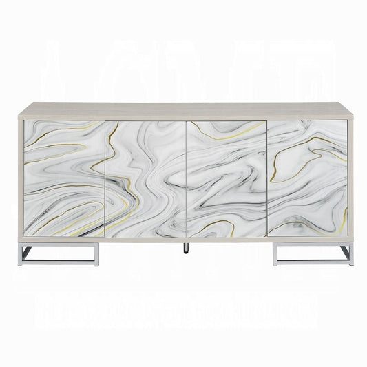 ACME Furniture - Panos Console Cabinet - White Marble Paint & Chrome Finish - AC02344 veiw 2