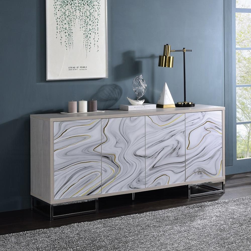 ACME Furniture - Panos Console Cabinet - White Marble Paint & Chrome Finish - AC02344 veiw 4