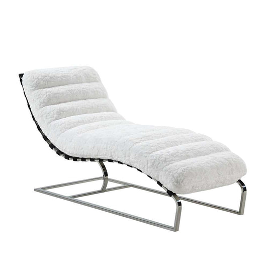 ACME Furniture - Qortini Chaise - White Teddy Sherpa & Stainless Steel - AC01988 veiw 2