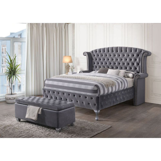 ACME Furniture - Rebekah - Eastern King Bed - Gray Velvet - 25816EK view 2