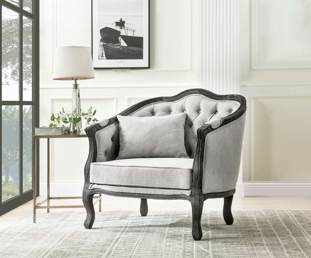 ACME Furniture - Samael Chair w/Pillow - Gray Linen & Dark Brown - LV01129 veiw 1