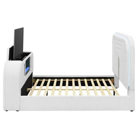 ACME Furniture - Shelyn - EK Bed w/LED, TV Cabinet, Fireplace & Bluetooth - White Teddy Sherpa & Chrome - BD04751EK view 2